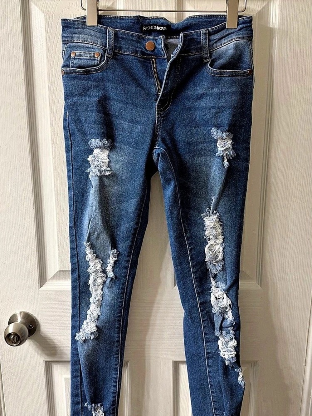 Fashion Nova Distressed Blue Skinny Jeans